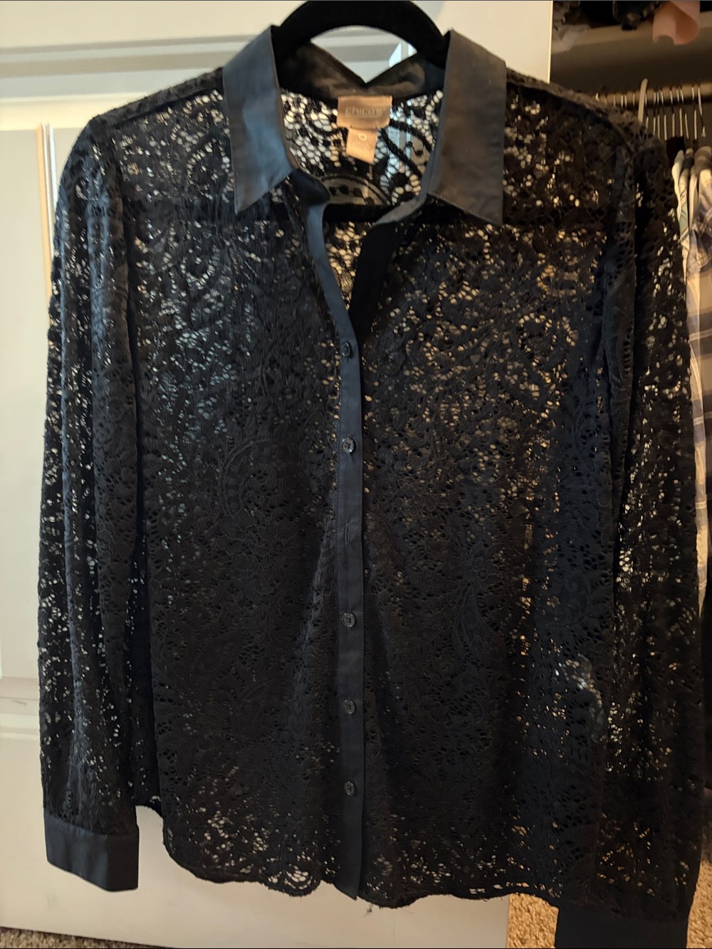 Chico's Black Lace Button-Down Blouse